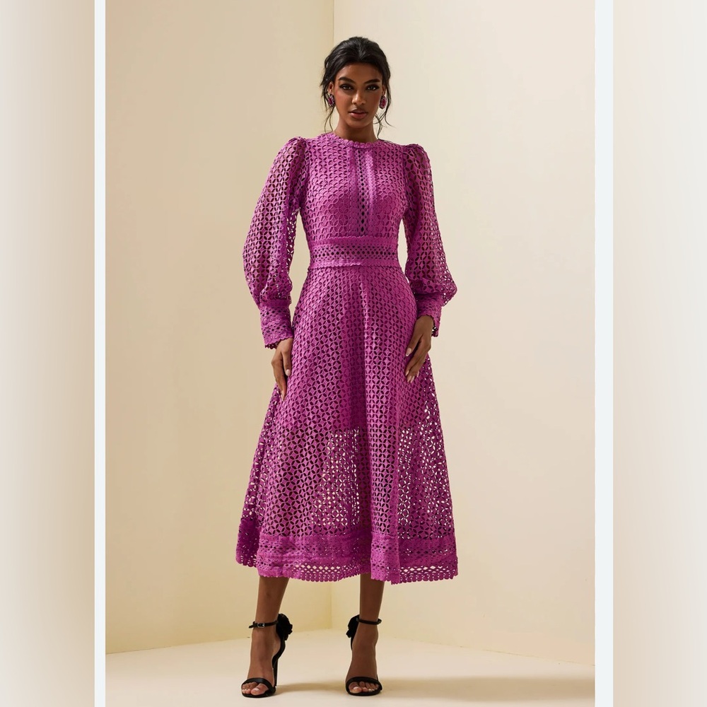 Chic Long Sleeve Purple Lace Dress